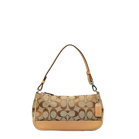 コーチ シグネチャー ミニハンドバッグ アクセサリーポーチ 6094 ベージュ キャンバス レザー レディース COACH 【中古】