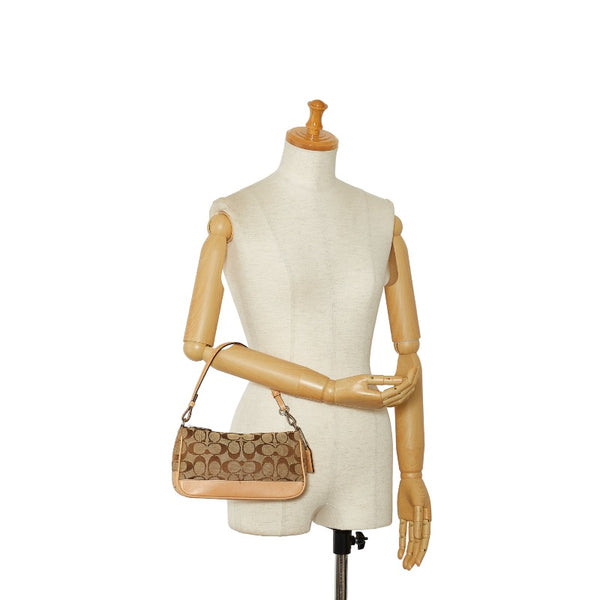 コーチ シグネチャー ミニハンドバッグ アクセサリーポーチ 6094 ベージュ キャンバス レザー レディース COACH 【中古】