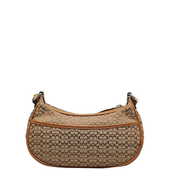 コーチ シグネチャー 斜め掛け ショルダーバッグ ブラウン キャンバス レザー レディース COACH 【中古】