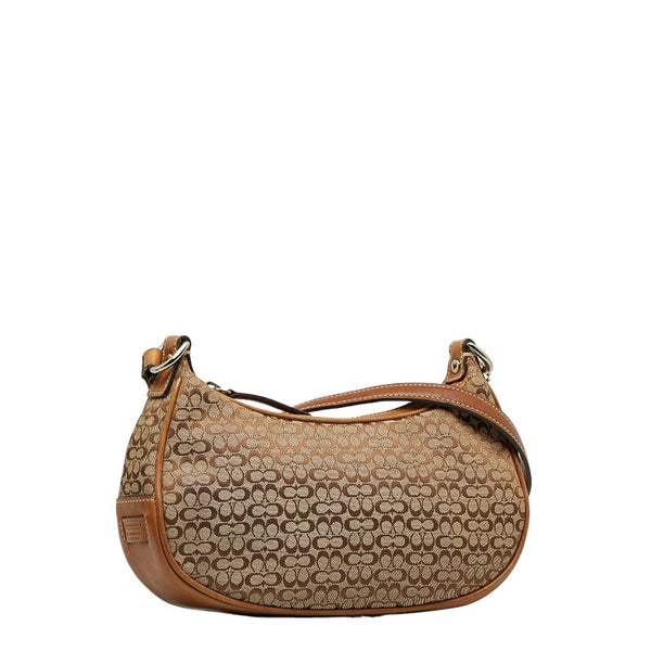 コーチ シグネチャー 斜め掛け ショルダーバッグ ブラウン キャンバス レザー レディース COACH 【中古】