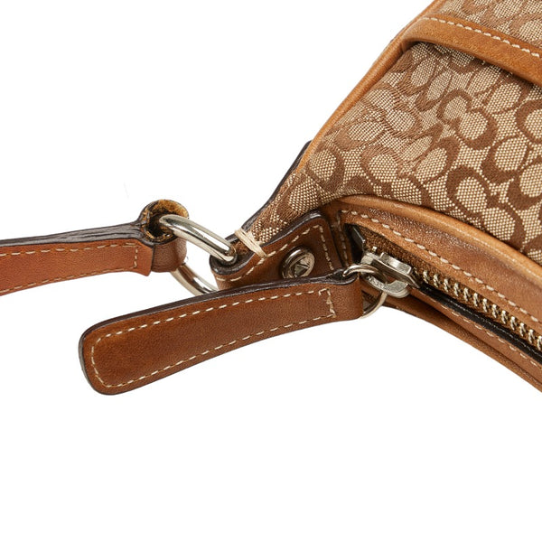 コーチ シグネチャー 斜め掛け ショルダーバッグ ブラウン キャンバス レザー レディース COACH 【中古】