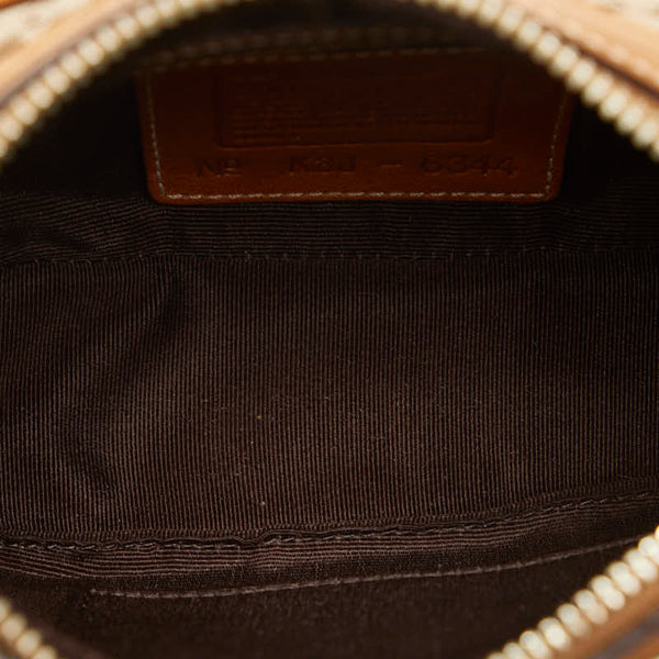 コーチ シグネチャー 斜め掛け ショルダーバッグ ブラウン キャンバス レザー レディース COACH 【中古】