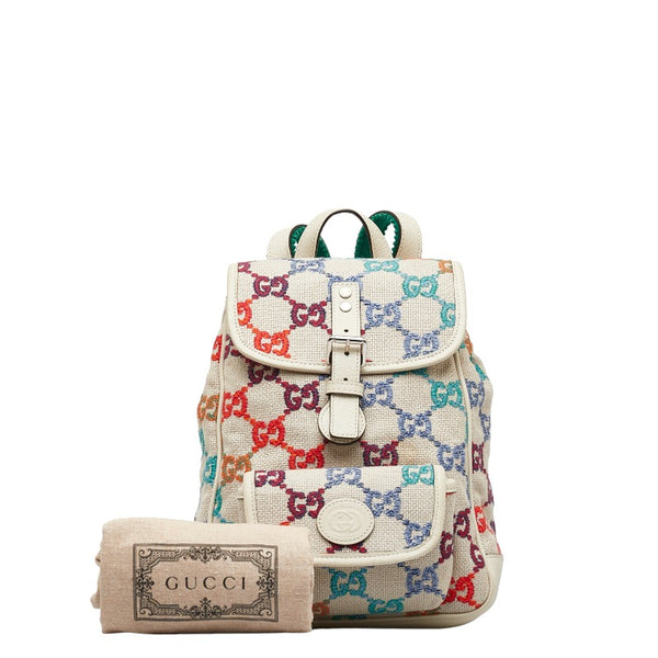 グッチ GG チルドレンズ リュック バックパック 630818 ベージュ マルチカラー ウール レザー メンズ GUCCI 【中古】