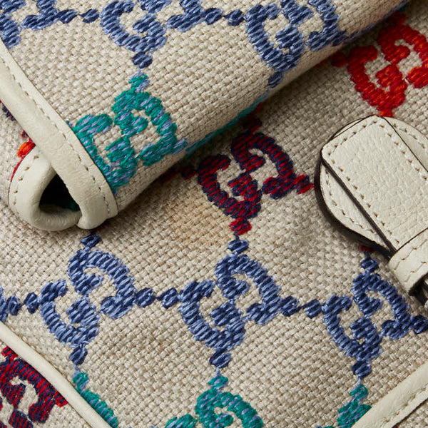 グッチ GG チルドレンズ リュック バックパック 630818 ベージュ マルチカラー ウール レザー メンズ GUCCI 【中古】