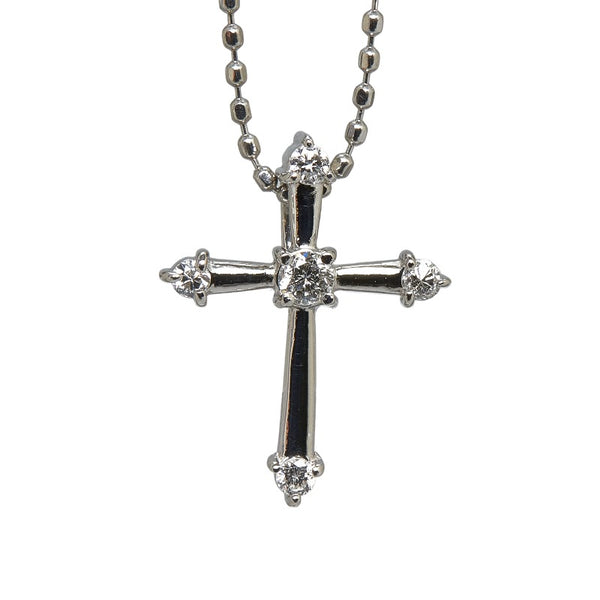 Pt900 プラチナ Pt850 プラチナ ダイヤ0.10ct クロス 十字架 ネックレス レディース 【中古】
