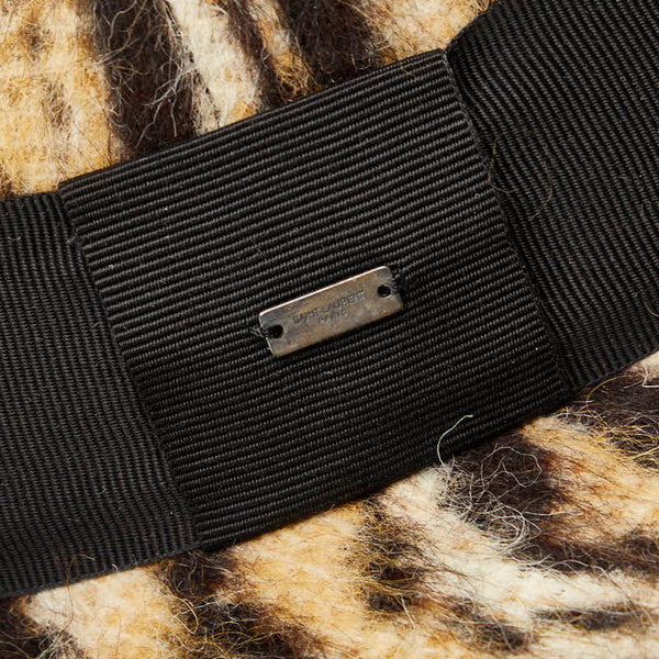 サンローラン アニマル プリント フェドラ レオパード 中折れハット ベージュ ブラック ウール レディース SAINT LAURENT 【中古】