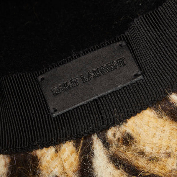 サンローラン アニマル プリント フェドラ レオパード 中折れハット ベージュ ブラック ウール レディース SAINT LAURENT 【中古】