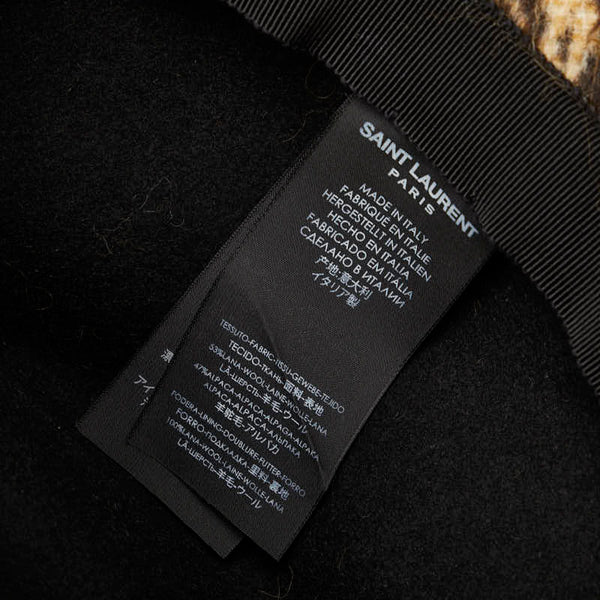 サンローラン アニマル プリント フェドラ レオパード 中折れハット ベージュ ブラック ウール レディース SAINT LAURENT 【中古】