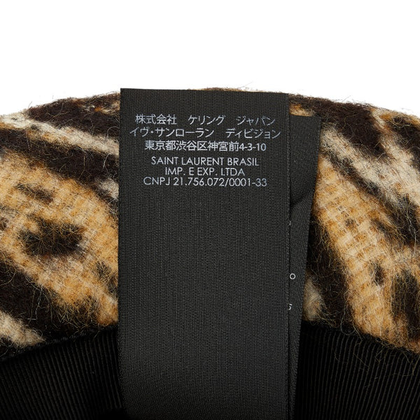 サンローラン アニマル プリント フェドラ レオパード 中折れハット ベージュ ブラック ウール レディース SAINT LAURENT 【中古】