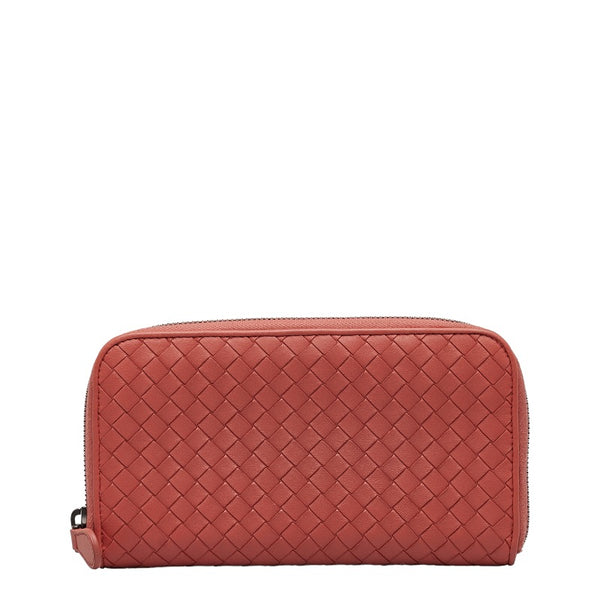 ボッテガヴェネタ イントレチャート ラウンドファスナー 長財布 ピンク レザー レディース BOTTEGAVENETA 【中古】