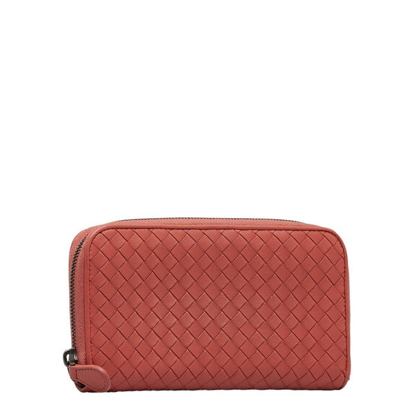 ボッテガヴェネタ イントレチャート ラウンドファスナー 長財布 ピンク レザー レディース BOTTEGAVENETA 【中古】