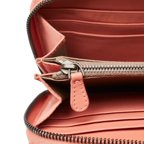 ボッテガヴェネタ イントレチャート ラウンドファスナー 長財布 ピンク レザー レディース BOTTEGAVENETA 【中古】