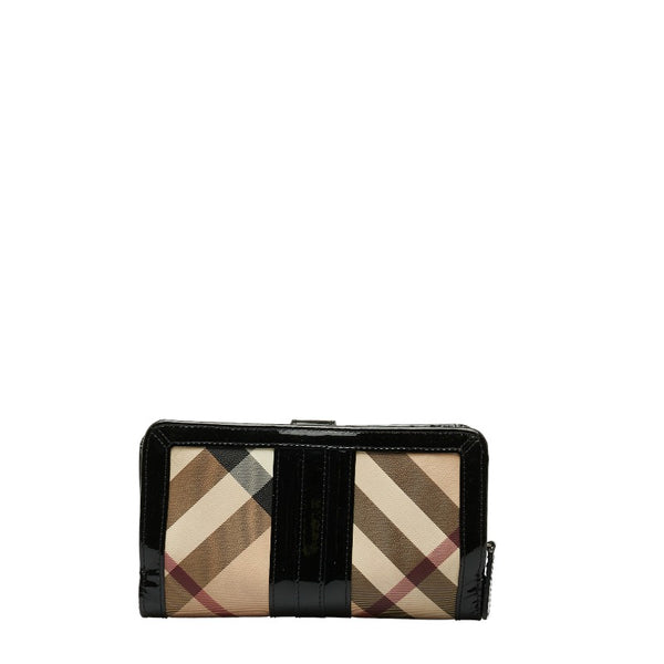 バーバリー ノバチェック 長財布 ベージュ ブラック エナメル PVC レディース BURBERRY 【中古】