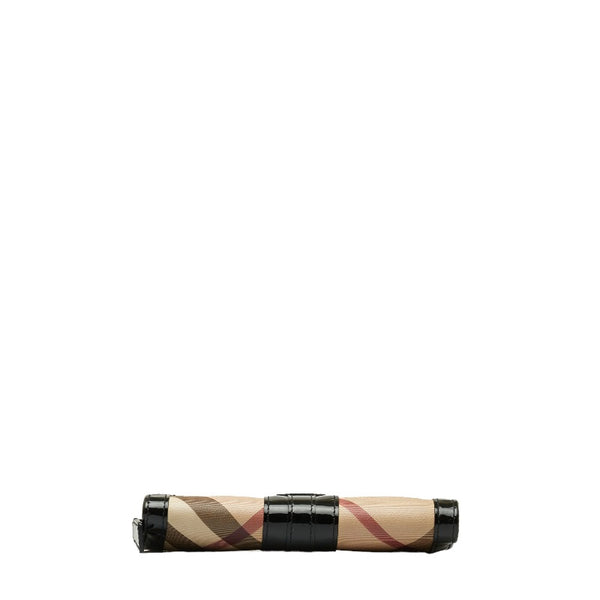 バーバリー ノバチェック 長財布 ベージュ ブラック エナメル PVC レディース BURBERRY 【中古】