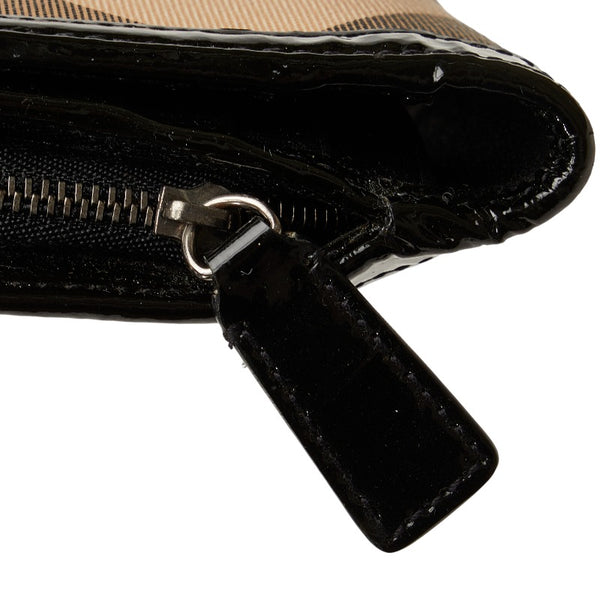 バーバリー ノバチェック 長財布 ベージュ ブラック エナメル PVC レディース BURBERRY 【中古】