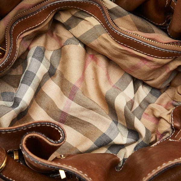 バーバリー ノバチェック ハンドバッグ ショルダーバッグ 2WAY ブラウン レザー レディース BURBERRY 【中古】