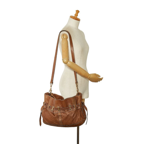 バーバリー ノバチェック ハンドバッグ ショルダーバッグ 2WAY ブラウン レザー レディース BURBERRY 【中古】