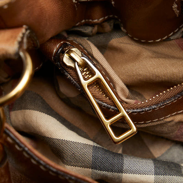 バーバリー ノバチェック ハンドバッグ ショルダーバッグ 2WAY ブラウン レザー レディース BURBERRY 【中古】