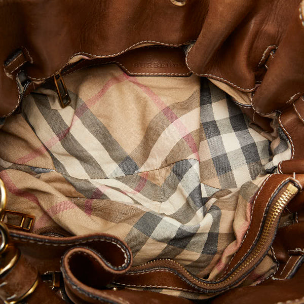バーバリー ノバチェック ハンドバッグ ショルダーバッグ 2WAY ブラウン レザー レディース BURBERRY 【中古】