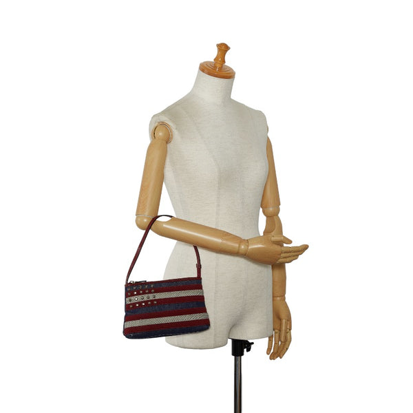 バーバリー ノバチェック ボーダー ハンドバッグ ブルー レッド デニム レディース BURBERRY 【中古】