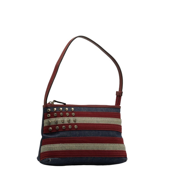 バーバリー ノバチェック ボーダー ハンドバッグ ブルー レッド デニム レディース BURBERRY 【中古】