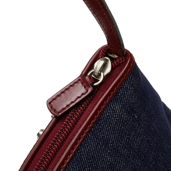 バーバリー ノバチェック ボーダー ハンドバッグ ブルー レッド デニム レディース BURBERRY 【中古】