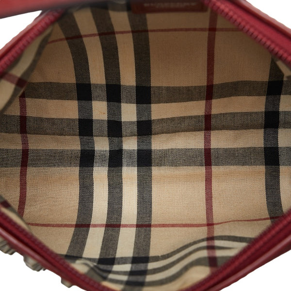 バーバリー ノバチェック ボーダー ハンドバッグ ブルー レッド デニム レディース BURBERRY 【中古】