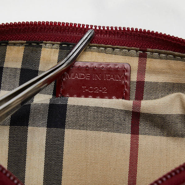 バーバリー ノバチェック ボーダー ハンドバッグ ブルー レッド デニム レディース BURBERRY 【中古】