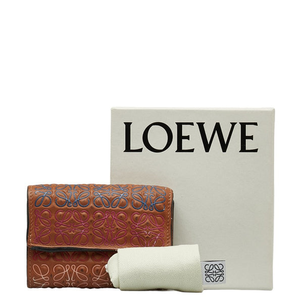 ロエベ アナグラム ウォレット 三つ折り財布 ブラウン マルチカラー レザー レディース LOEWE 【中古】