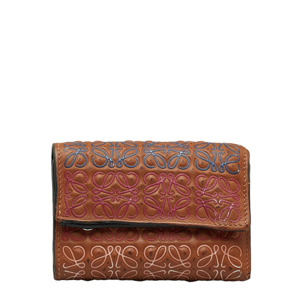 ロエベ アナグラム ウォレット 三つ折り財布 ブラウン マルチカラー レザー レディース LOEWE 【中古】
