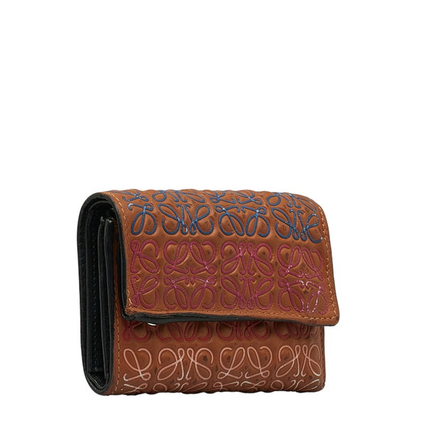 ロエベ アナグラム ウォレット 三つ折り財布 ブラウン マルチカラー レザー レディース LOEWE 【中古】