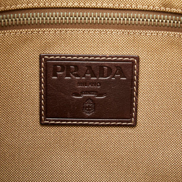 プラダ ロゴジャガード 斜め掛け ショルダーバッグ  カーキ ブラウン キャンバス レザー レディース PRADA 【中古】