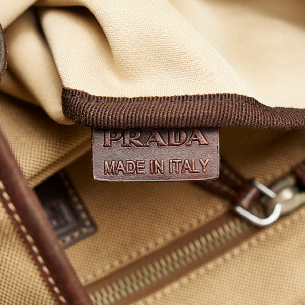 プラダ ロゴジャガード 斜め掛け ショルダーバッグ  カーキ ブラウン キャンバス レザー レディース PRADA 【中古】