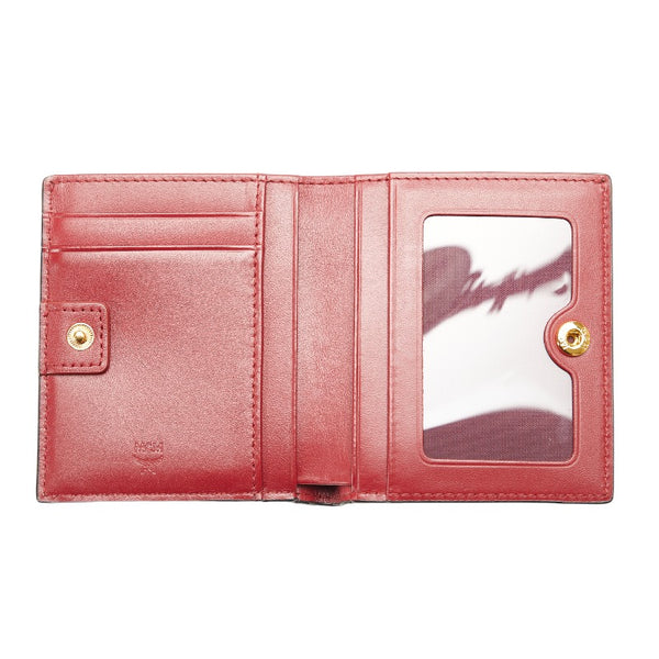 エム シー エム リボン スタッズ 二つ折り財布 ブラック ワインレッド レザー レディース MCM 【中古】