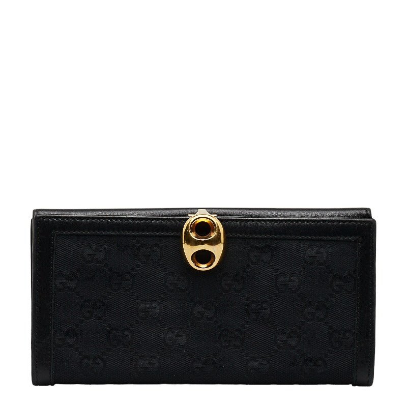グッチ GGキャンバス 長財布 159641 ブラック キャンバス レザー レディース GUCCI 【中古】