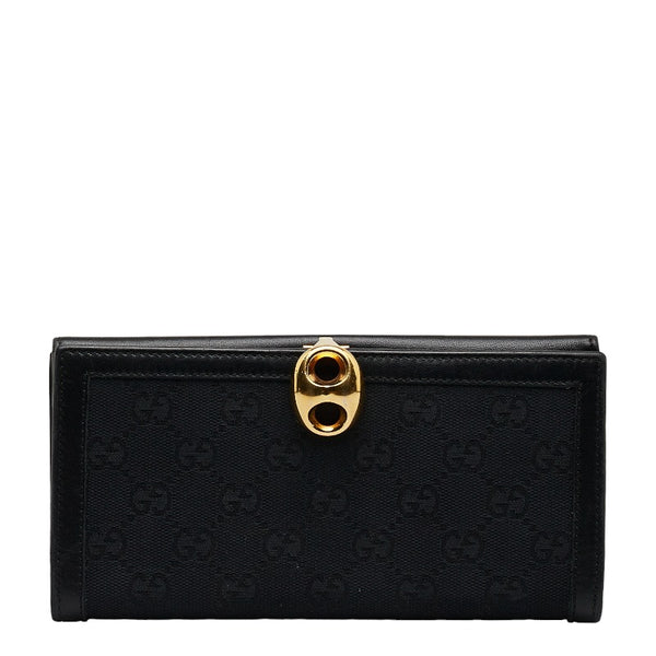 グッチ GGキャンバス 長財布 159641 ブラック キャンバス レザー レディース GUCCI 【中古】