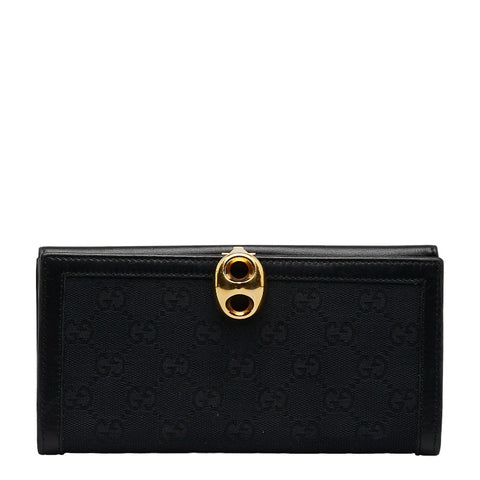 グッチ GGキャンバス 長財布 159641 ブラック キャンバス レザー レディース GUCCI 【中古】