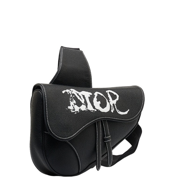 ディオール × PETER DOIG ピーター ドイグ サドルバッグ ボディバッグ ウエストバッグ ブラック レザー レディース Dior 【中古】