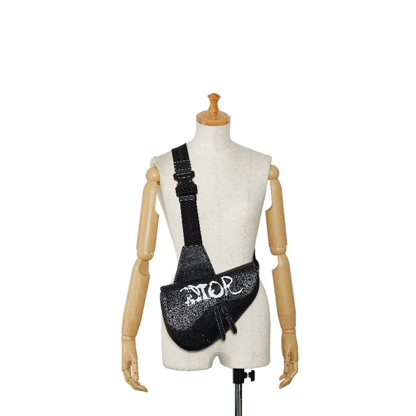 ディオール × PETER DOIG ピーター ドイグ サドルバッグ ボディバッグ ウエストバッグ ブラック レザー レディース Dior 【中古】