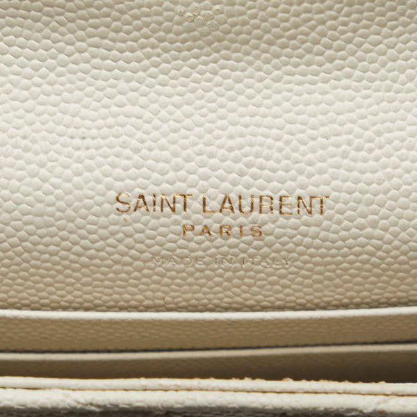 サンローラン モノグラム YSL カードケース 名刺入れ ホワイト レザー レディース SAINT LAURENT 【中古】