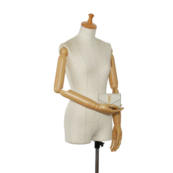 サンローラン モノグラム YSL カードケース 名刺入れ ホワイト レザー レディース SAINT LAURENT 【中古】