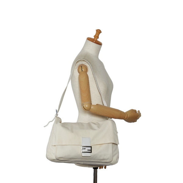 フェンディ マンマバケット 斜め掛け ショルダーバッグ  ホワイト キャンバス レザー レディース FENDI 【中古】