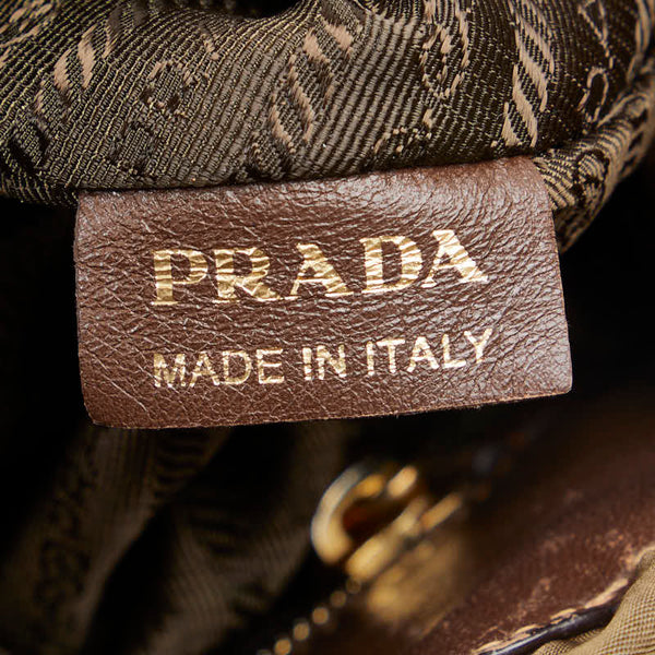 プラダ ロゴジャガード ハンドバッグ ショルダーバッグ 2WAY ブラウン ナイロン レザー レディース PRADA 【中古】