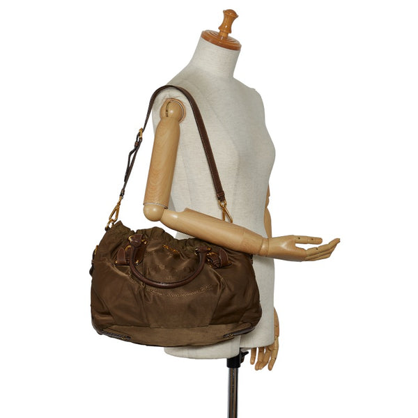 プラダ ロゴジャガード ハンドバッグ ショルダーバッグ 2WAY ブラウン ナイロン レザー レディース PRADA 【中古】