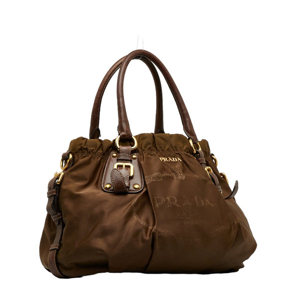 プラダ ロゴジャガード ハンドバッグ ショルダーバッグ 2WAY ブラウン ナイロン レザー レディース PRADA 【中古】