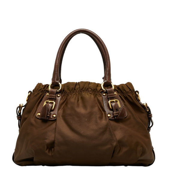 プラダ ロゴジャガード ハンドバッグ ショルダーバッグ 2WAY ブラウン ナイロン レザー レディース PRADA 【中古】