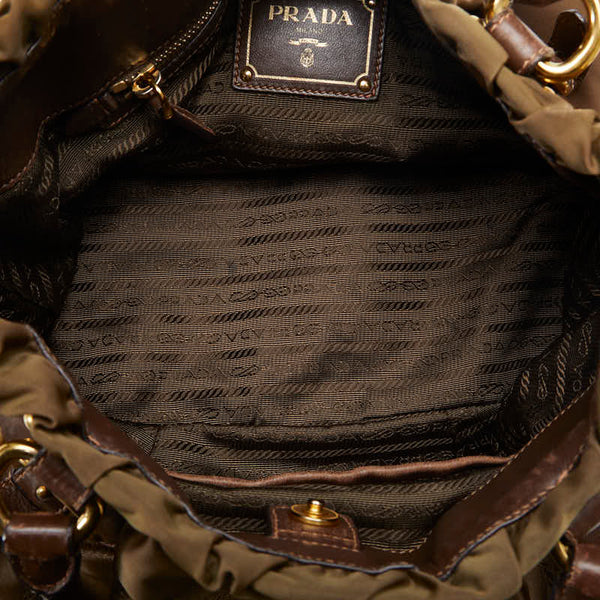 プラダ ロゴジャガード ハンドバッグ ショルダーバッグ 2WAY ブラウン ナイロン レザー レディース PRADA 【中古】