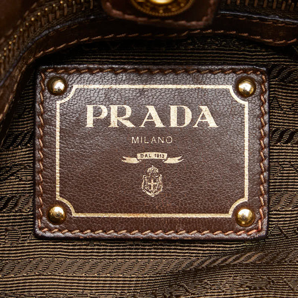 プラダ ロゴジャガード ハンドバッグ ショルダーバッグ 2WAY ブラウン ナイロン レザー レディース PRADA 【中古】