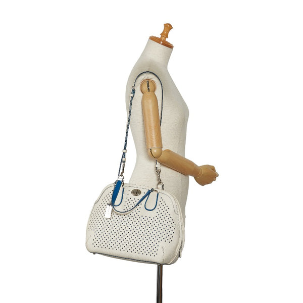 コーチ パンチング ハンドバッグ ショルダーバッグ 2WAY ホワイト ブルー レザー レディース COACH 【中古】