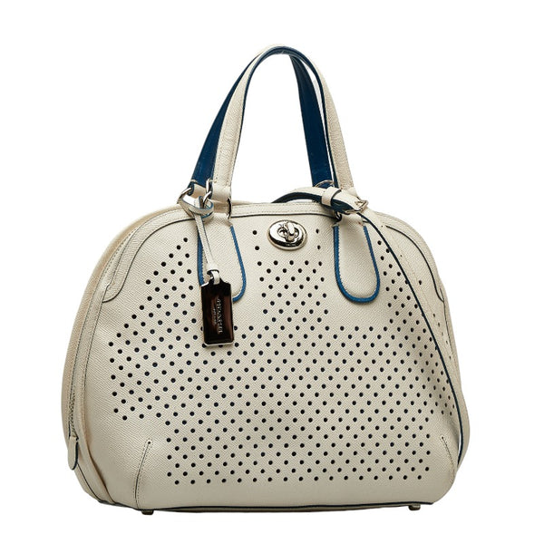 コーチ パンチング ハンドバッグ ショルダーバッグ 2WAY ホワイト ブルー レザー レディース COACH 【中古】